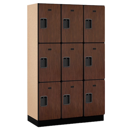 Salsbury Industries Wardrobe Locker, 45" W, 18" D, 76" H, (3) Wide, (9) Openings, Mahogany 23368MAH